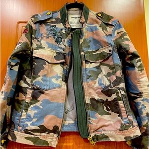 ZADIG & VOLTAIRE Paris denim camouflage jacket with embroidery. Size M medium.